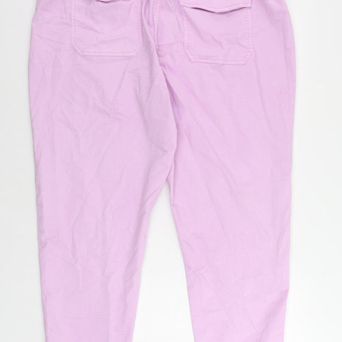 Marks and Spencer Womens Purple Cotton Trousers Size 22 L27 in Regular Zip - Elastic Waist