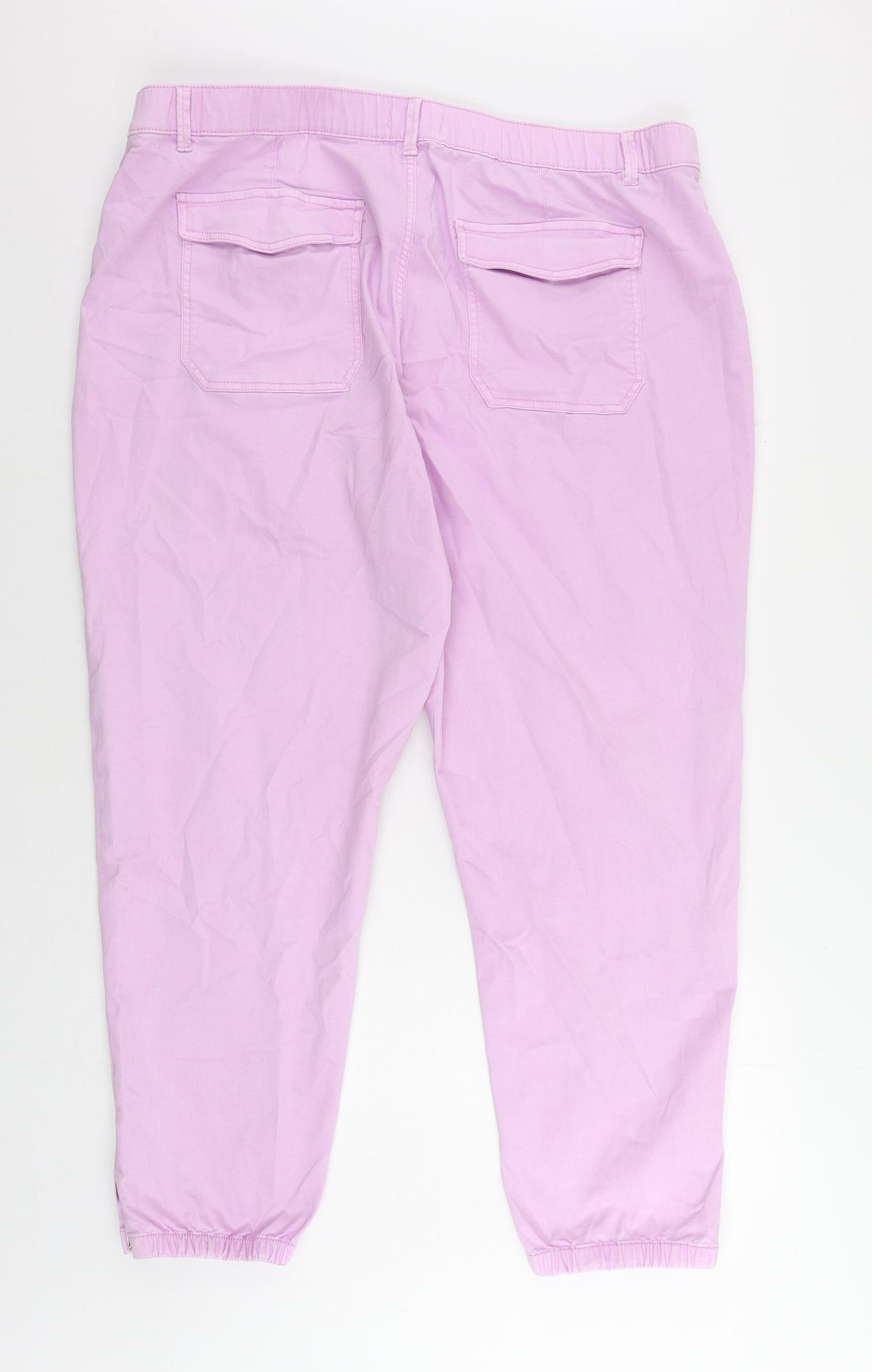 Marks and Spencer Womens Purple Cotton Trousers Size 22 L27 in Regular Zip - Elastic Waist