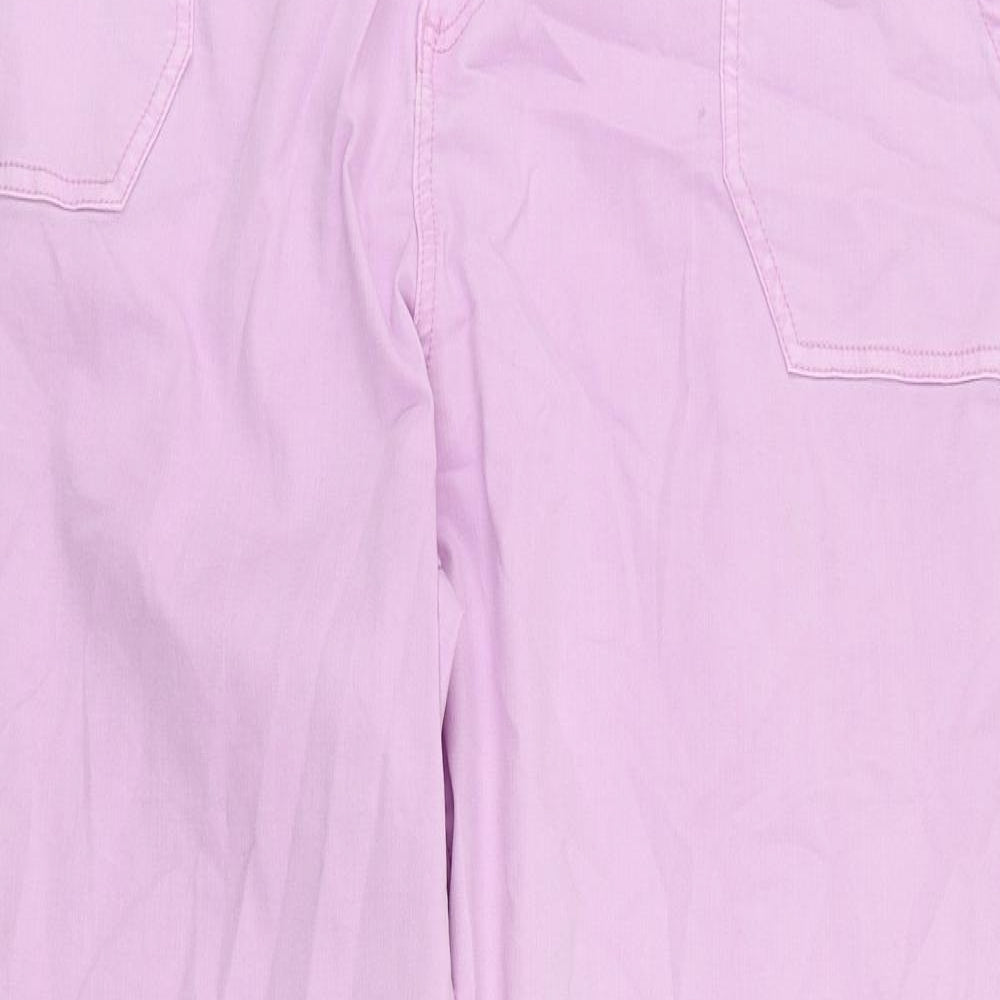 Marks and Spencer Womens Purple Cotton Trousers Size 22 L27 in Regular Zip - Elastic Waist
