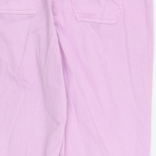 Marks and Spencer Womens Purple Cotton Trousers Size 22 L27 in Regular Zip - Elastic Waist