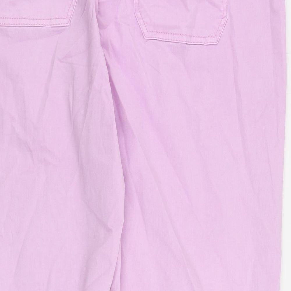 Marks and Spencer Womens Purple Cotton Trousers Size 22 L27 in Regular Zip - Elastic Waist