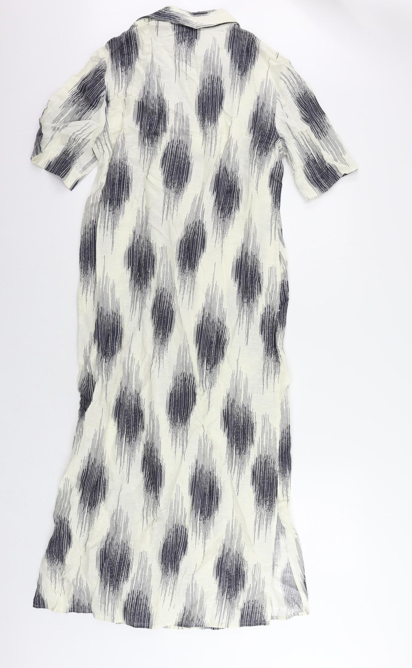 Marks and Spencer Womens Ivory Geometric Linen Shirt Dress Size 8 Collared Pullover