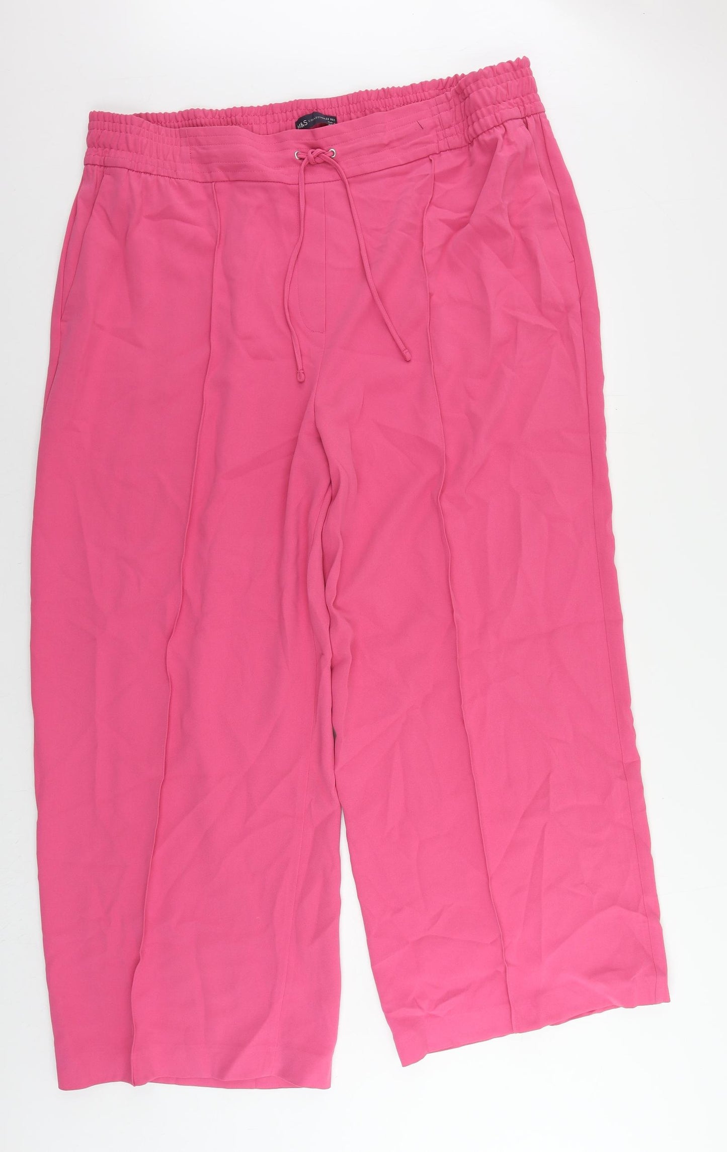 Marks and Spencer Womens Pink Polyester Trousers Size 22 L29 in Regular Drawstring - Adjustable Waist