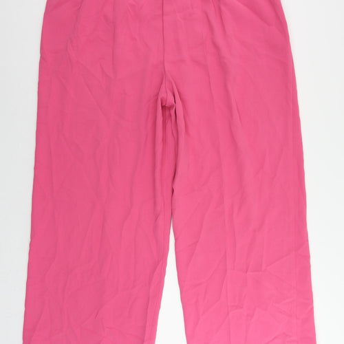 Marks and Spencer Womens Pink Polyester Trousers Size 22 L29 in Regular Drawstring - Adjustable Waist