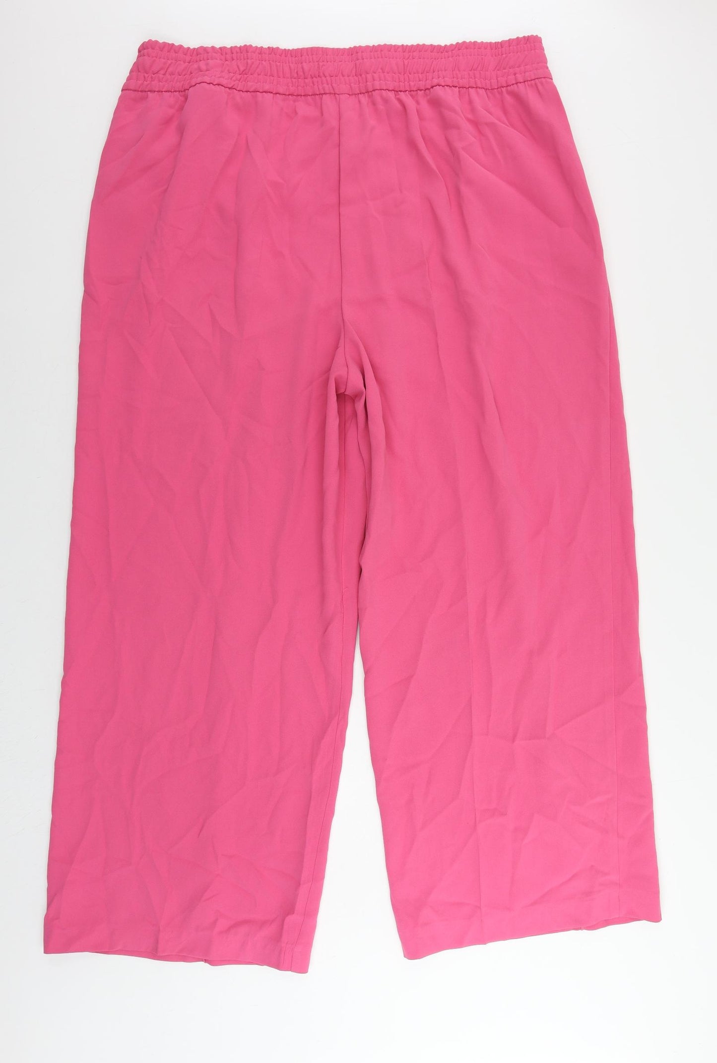 Marks and Spencer Womens Pink Polyester Trousers Size 22 L29 in Regular Drawstring - Adjustable Waist
