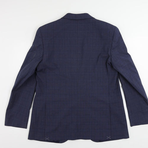 Marks and Spencer Mens Blue Plaid Polyester Jacket Suit Jacket Size 44 Regular