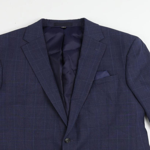 Marks and Spencer Mens Blue Plaid Polyester Jacket Suit Jacket Size 44 Regular