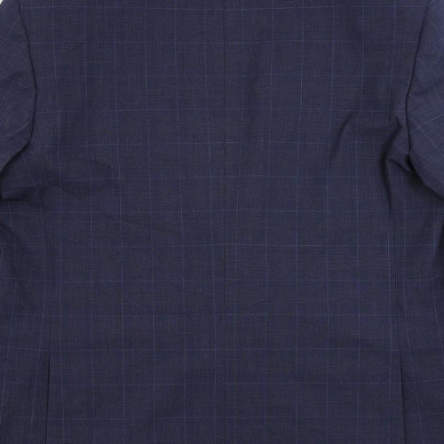 Marks and Spencer Mens Blue Plaid Polyester Jacket Suit Jacket Size 44 Regular