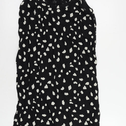 Marks and Spencer Womens Black Animal Print Linen Shift Size 6 Boat Neck Pullover