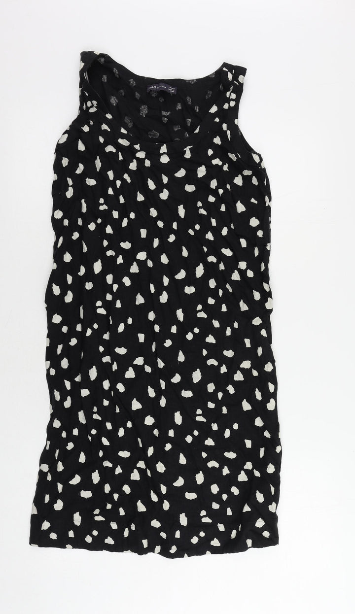 Marks and Spencer Womens Black Animal Print Linen Shift Size 6 Boat Neck Pullover