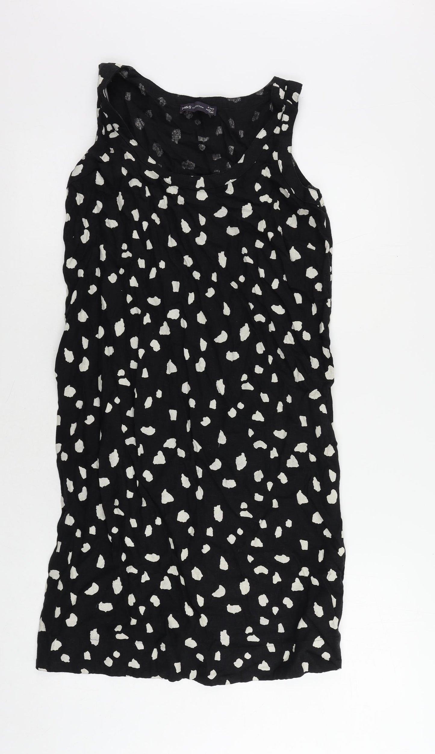 Marks and Spencer Womens Black Animal Print Linen Shift Size 6 Boat Neck Pullover