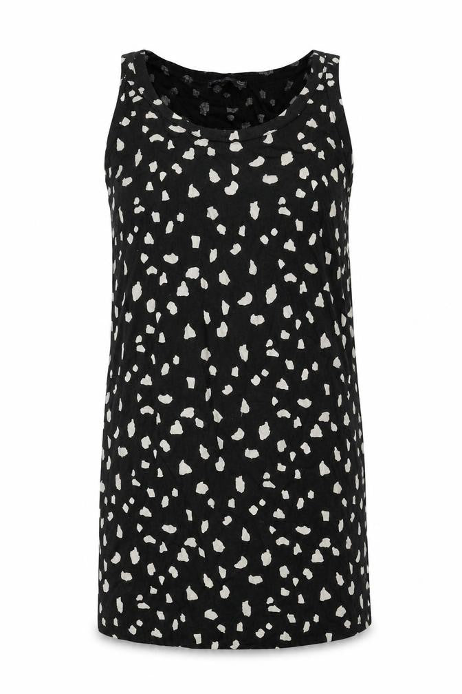 Front view of Marks & Spencer women’s black animal print linen shift, size UK 6, boat neck pullover