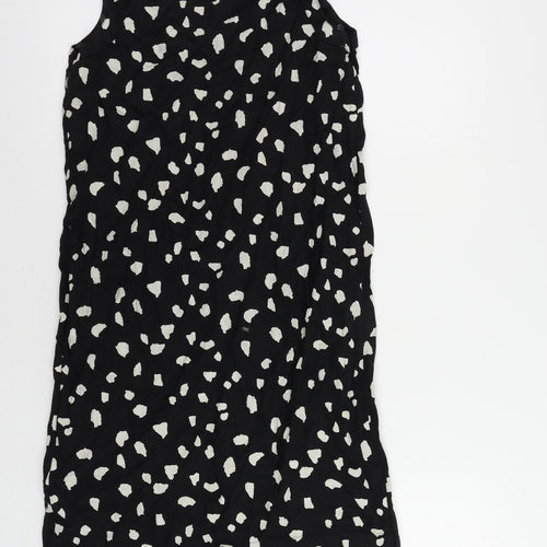 Marks and Spencer Womens Black Animal Print Linen Shift Size 6 Boat Neck Pullover