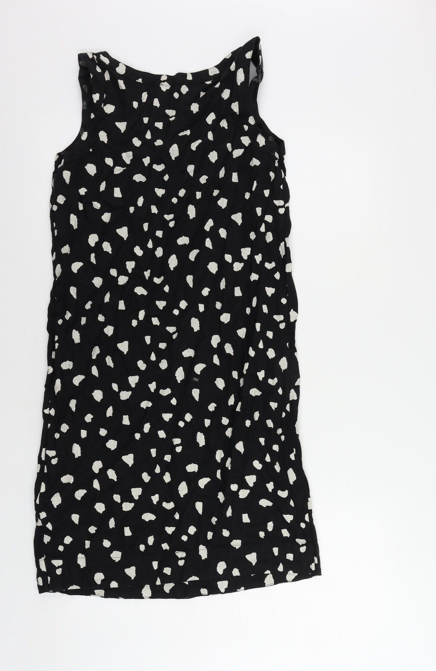 Marks and Spencer Womens Black Animal Print Linen Shift Size 6 Boat Neck Pullover