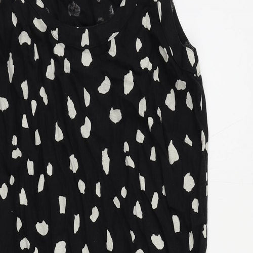 Marks and Spencer Womens Black Animal Print Linen Shift Size 6 Boat Neck Pullover