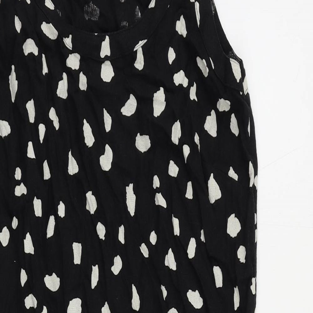 Marks and Spencer Womens Black Animal Print Linen Shift Size 6 Boat Neck Pullover