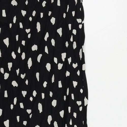 Marks and Spencer Womens Black Animal Print Linen Shift Size 6 Boat Neck Pullover