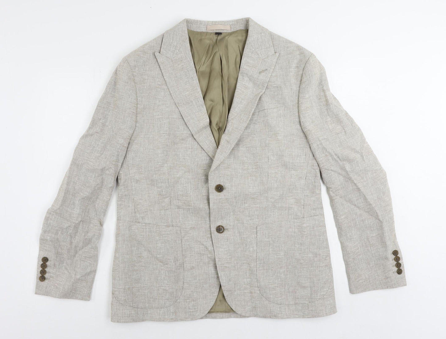 Marks and Spencer Mens Beige Plaid Linen Jacket Suit Jacket Size 42 Regular