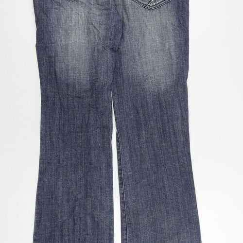 NEXT Womens Blue Cotton Bootcut Jeans Size 12 L30 in Regular Zip - Embellished