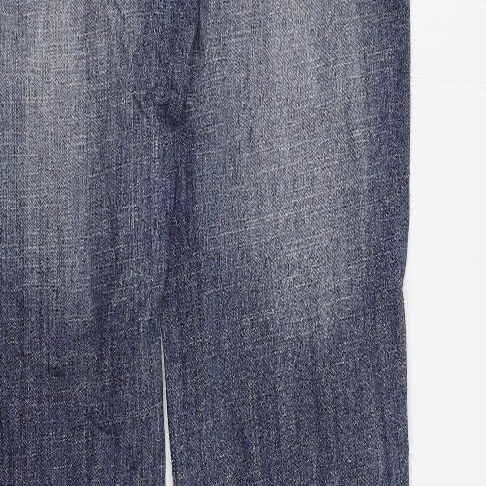 NEXT Womens Blue Cotton Bootcut Jeans Size 12 L30 in Regular Zip - Embellished