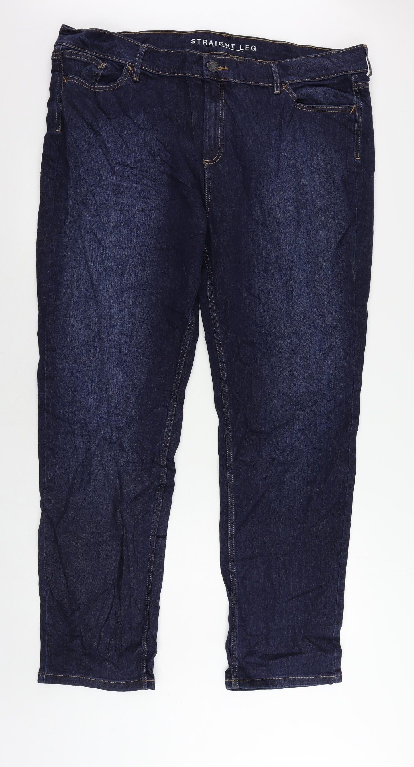 Marks and Spencer Womens Blue Cotton Straight Jeans Size 22 L31 in Regular Zip
