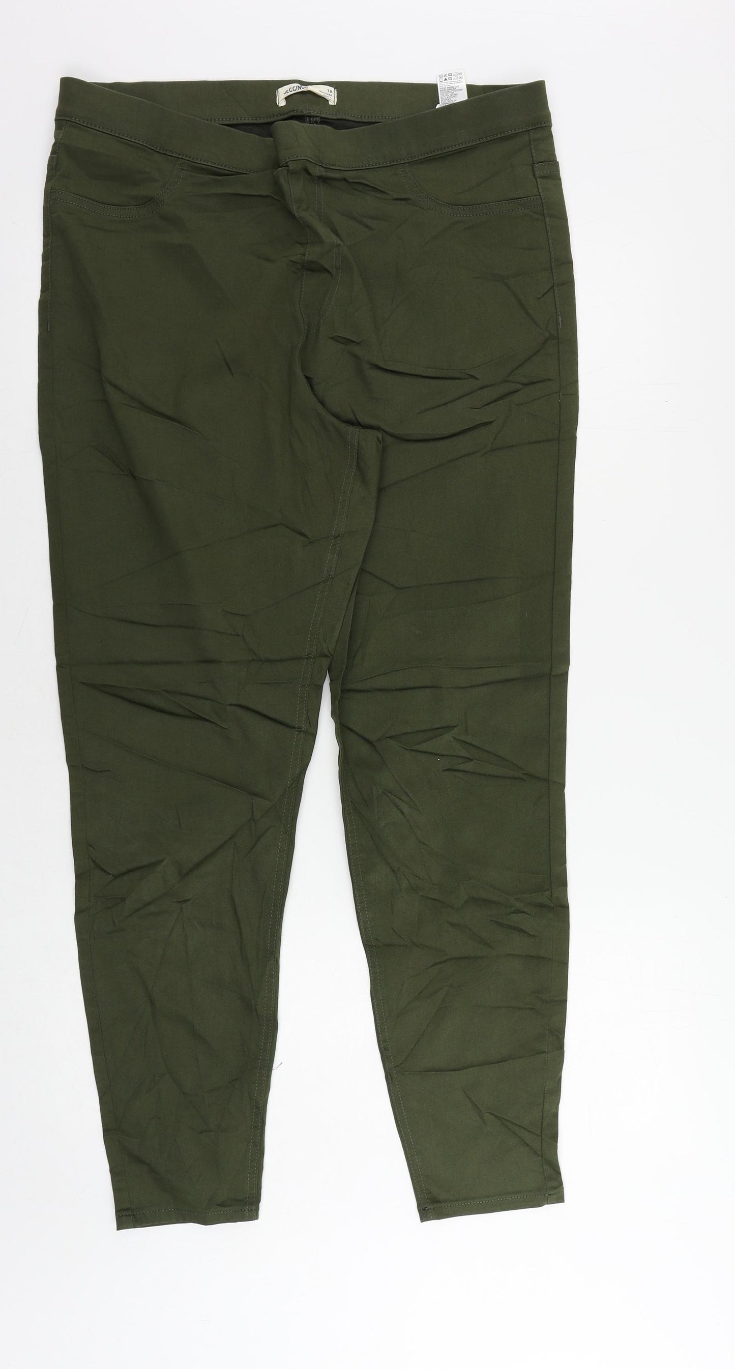 Marks and Spencer Womens Green Cotton Jegging Jeans Size 18 L28 in Regular - Elastic Waist