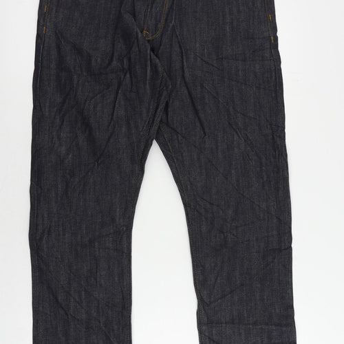 Marks and Spencer Mens Blue Cotton Straight Jeans Size 32 in L29 in Slim Zip