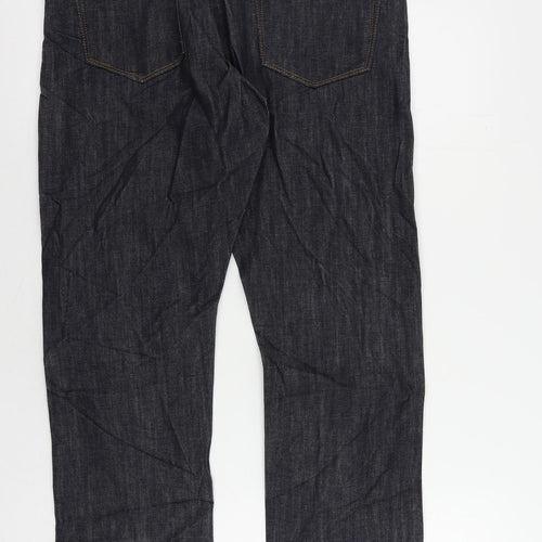 Marks and Spencer Mens Blue Cotton Straight Jeans Size 32 in L29 in Slim Zip