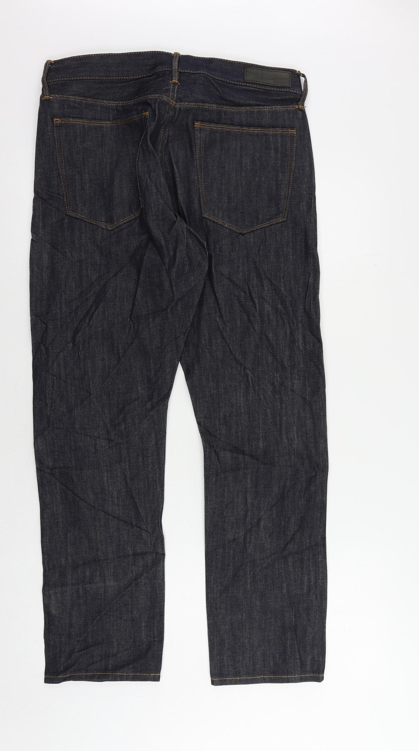 Marks and Spencer Mens Blue Cotton Straight Jeans Size 32 in L29 in Slim Zip