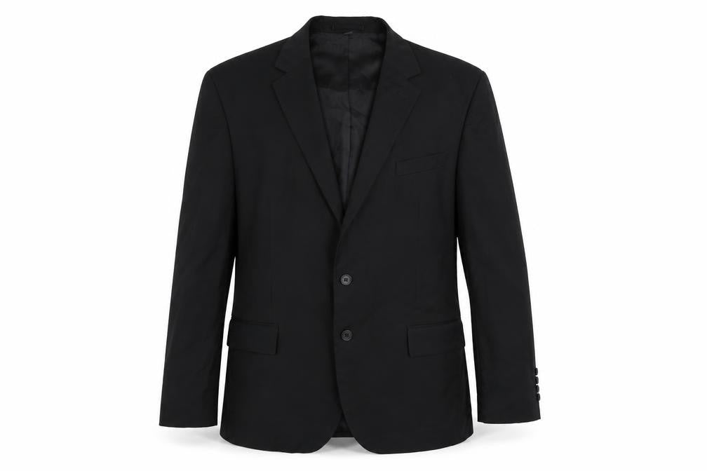 Front view of Marks & Spencer men’s black polyester jacket suit jacket, size 44, regular