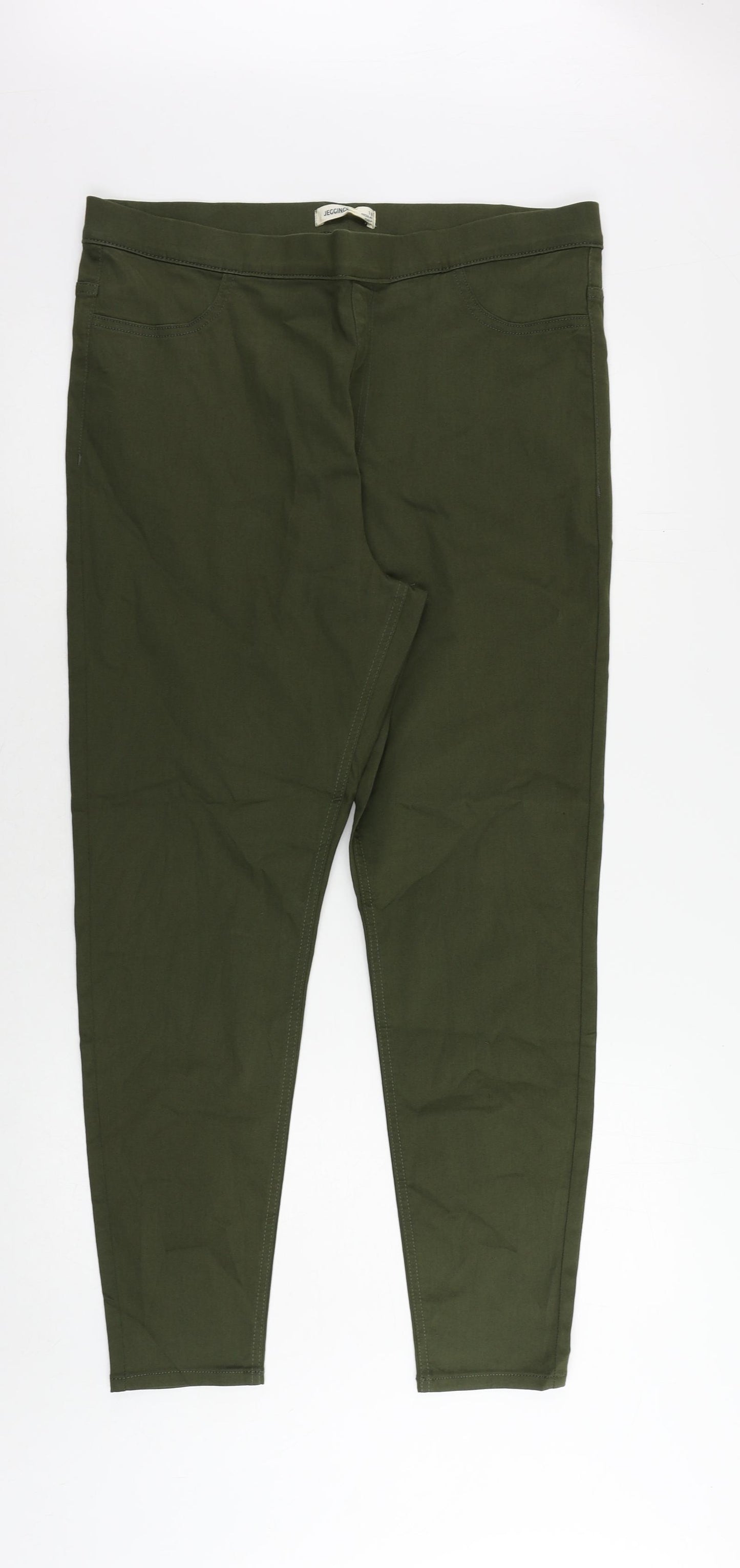 Marks and Spencer Womens Green Cotton Jegging Jeans Size 18 L27 in Regular - Elastic Waist