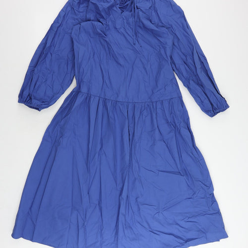 Marks and Spencer Womens Blue Cotton A-Line Size 8 V-Neck Pullover