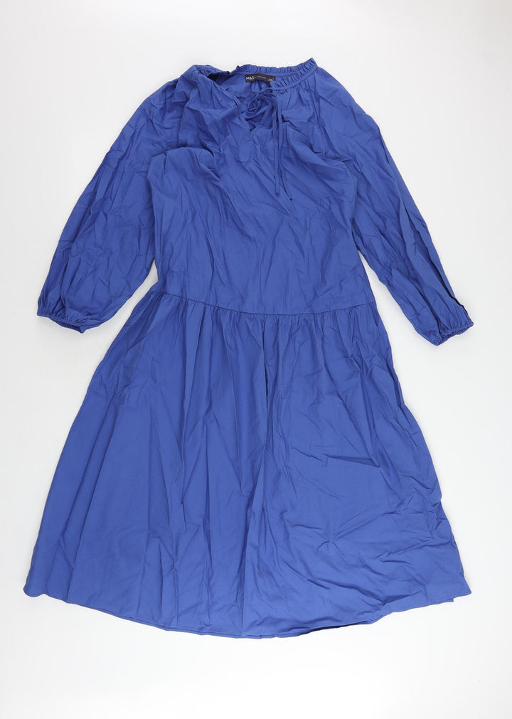 Marks and Spencer Womens Blue Cotton A-Line Size 8 V-Neck Pullover