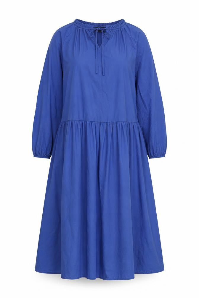 Front view of Marks & Spencer women’s blue cotton a-line, size UK 8, v-neck pullover