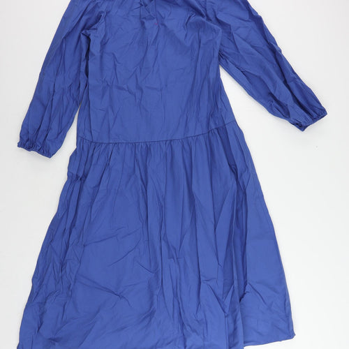 Marks and Spencer Womens Blue Cotton A-Line Size 8 V-Neck Pullover