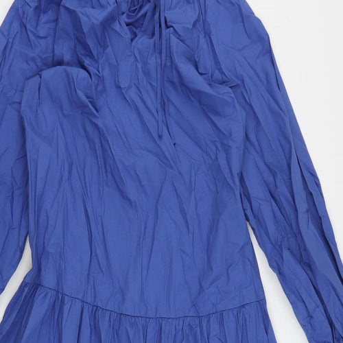 Marks and Spencer Womens Blue Cotton A-Line Size 8 V-Neck Pullover