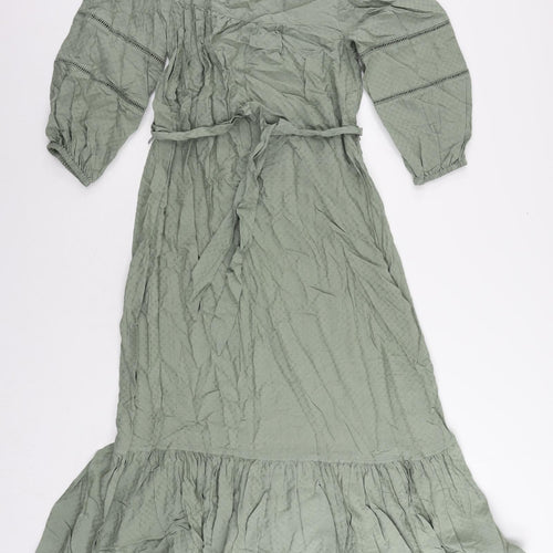 Marks and Spencer Womens Green Viscose Maxi Size 6 Square Neck Pullover - Ruffle