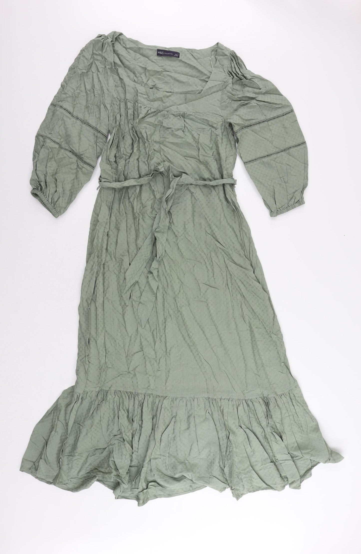 Marks and Spencer Womens Green Viscose Maxi Size 6 Square Neck Pullover - Ruffle