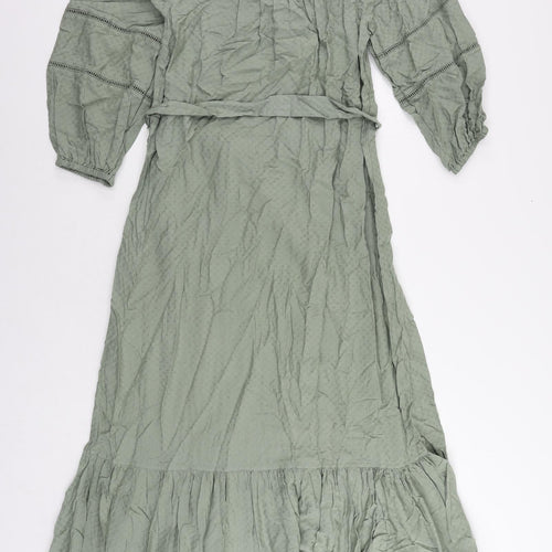 Marks and Spencer Womens Green Viscose Maxi Size 6 Square Neck Pullover - Ruffle
