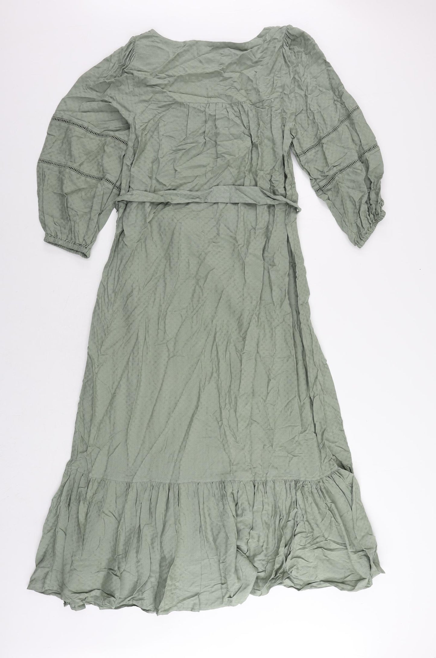 Marks and Spencer Womens Green Viscose Maxi Size 6 Square Neck Pullover - Ruffle