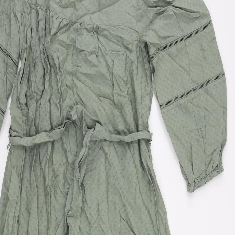 Marks and Spencer Womens Green Viscose Maxi Size 6 Square Neck Pullover - Ruffle