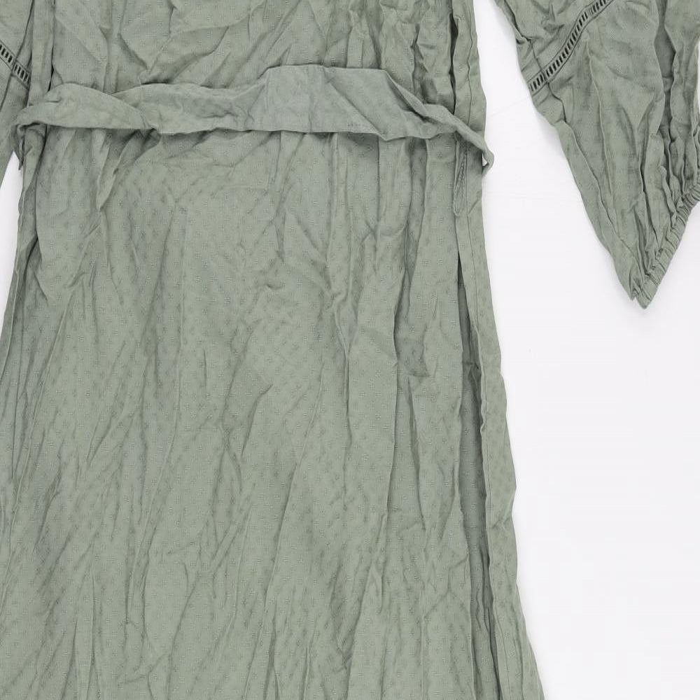 Marks and Spencer Womens Green Viscose Maxi Size 6 Square Neck Pullover - Ruffle