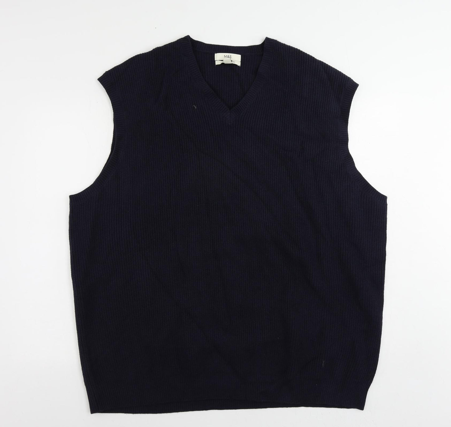 Marks and Spencer Mens Blue V-Neck Polyester Pullover Jumper Size 4XL Sleeveless