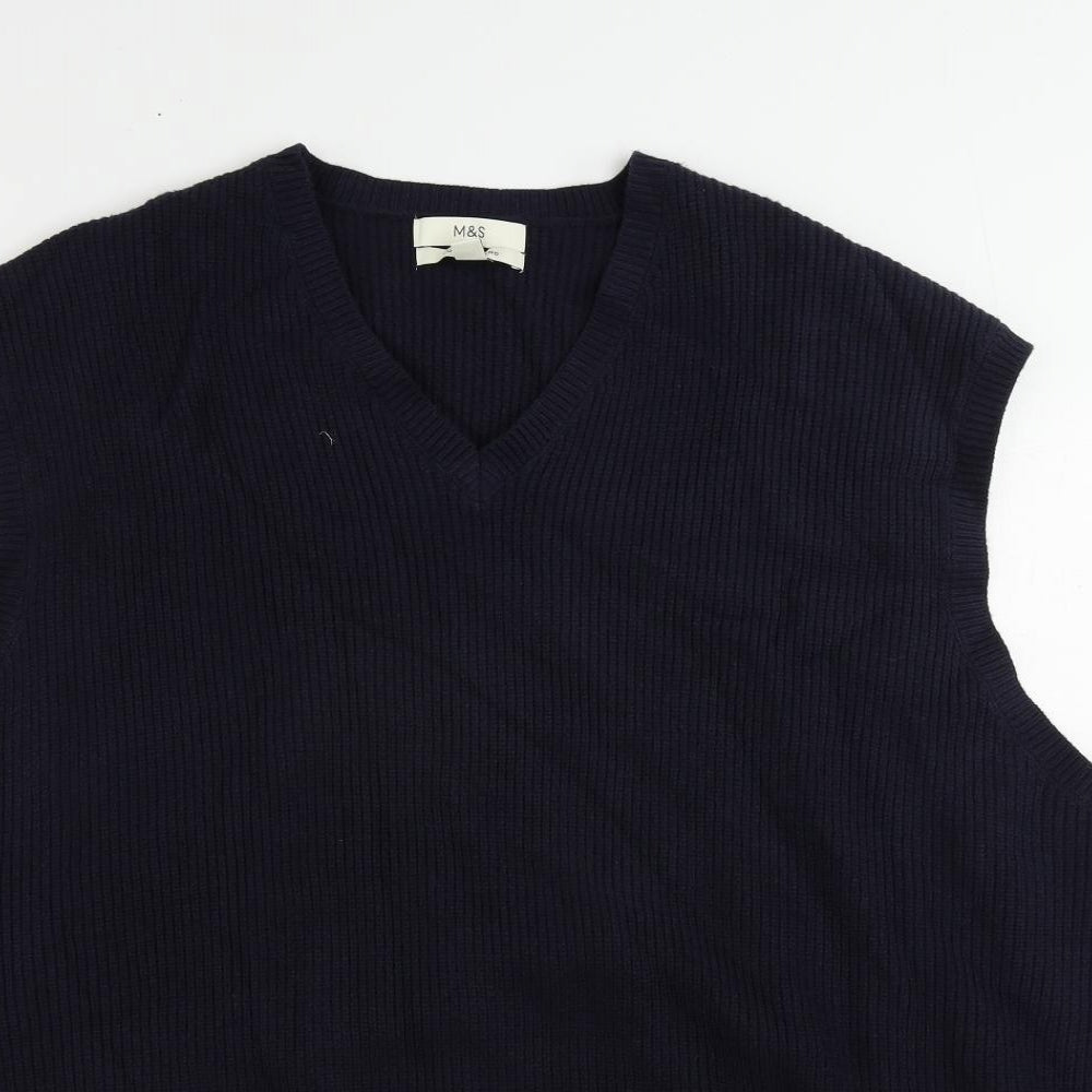 Marks and Spencer Mens Blue V-Neck Polyester Pullover Jumper Size 4XL Sleeveless