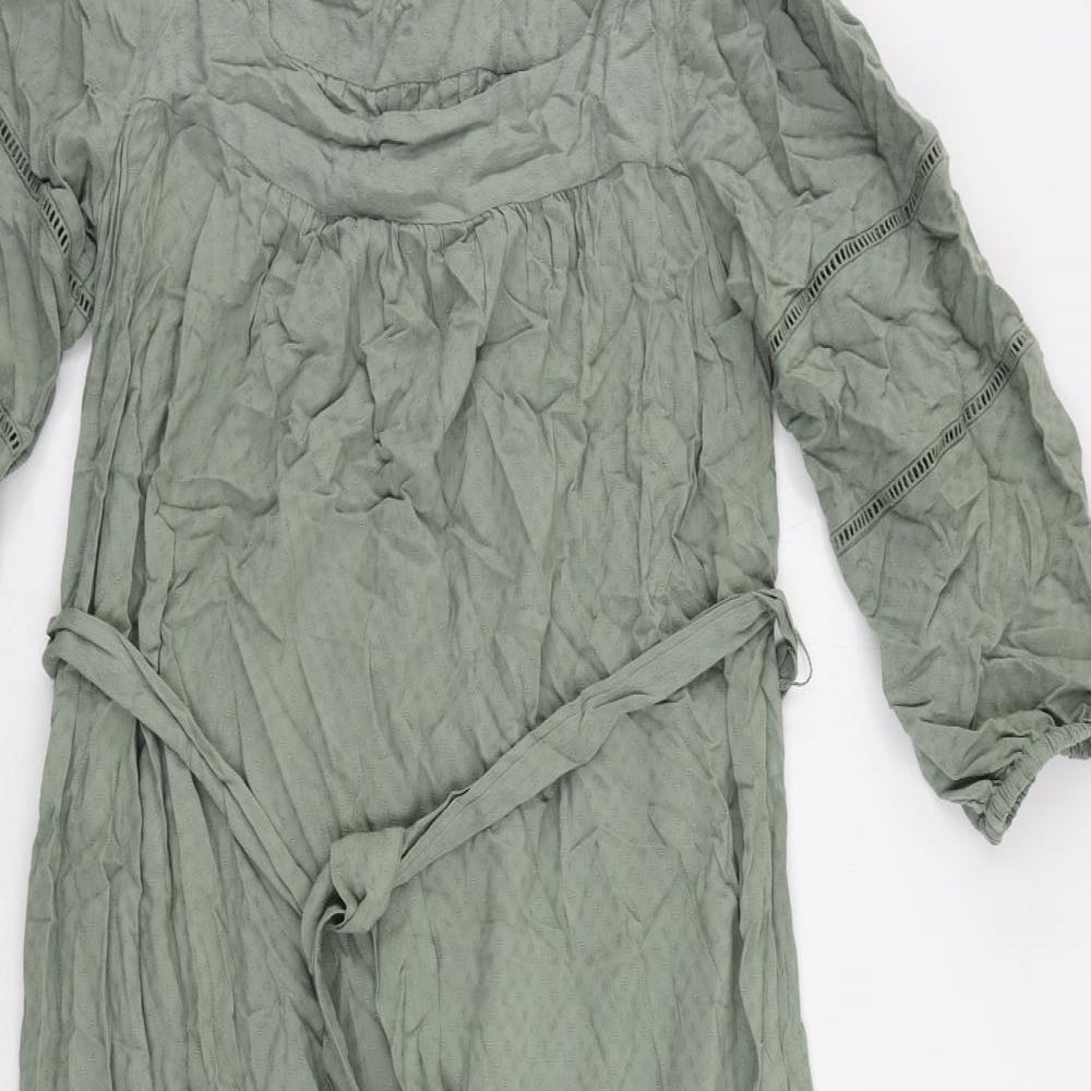 Marks and Spencer Womens Green Viscose A-Line Size 8 Square Neck Pullover - Ruffle