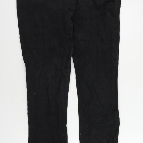 Marks and Spencer Mens Black Cotton Chino Trousers Size 34 in L31 in Regular Zip