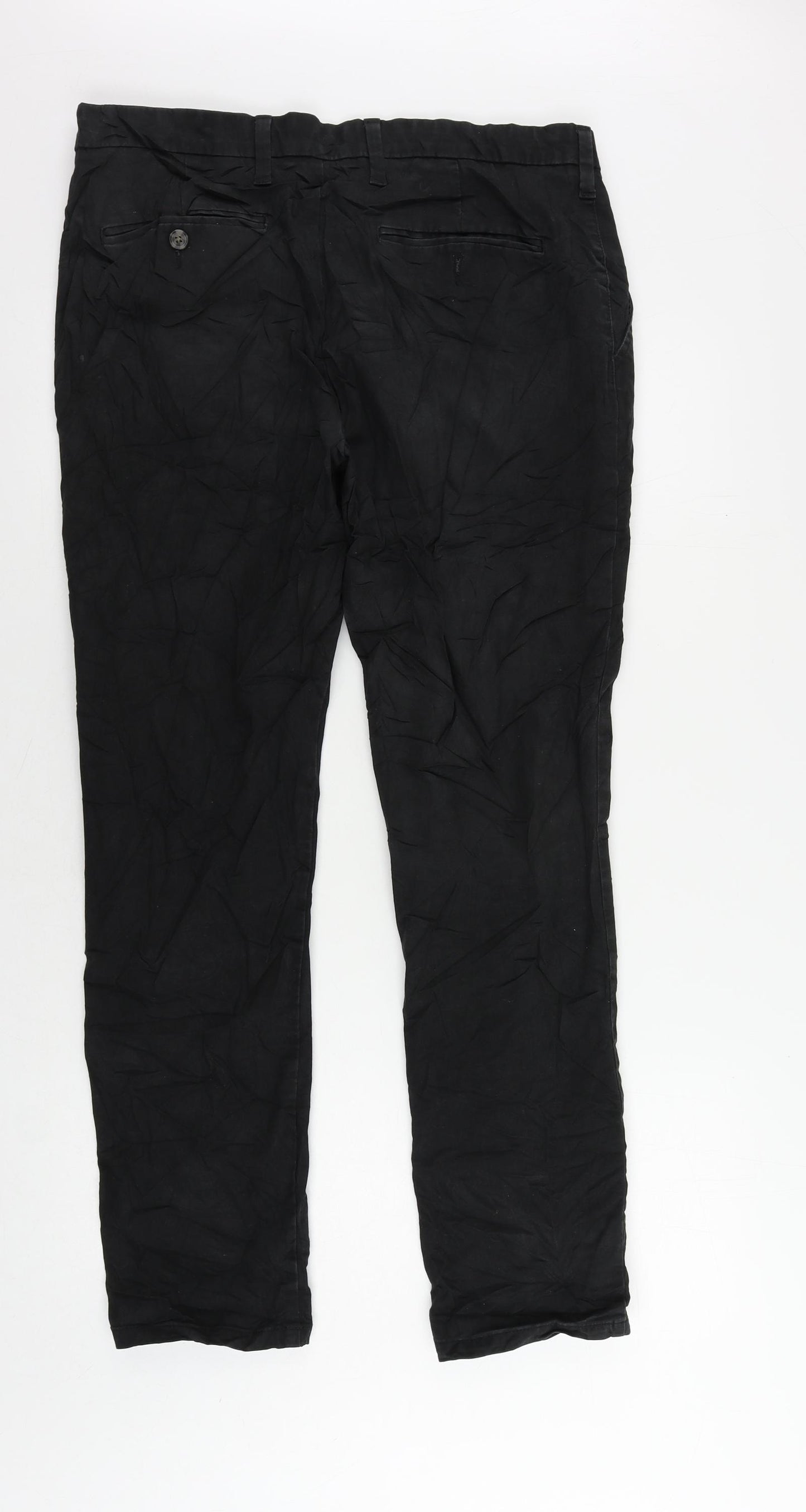 Marks and Spencer Mens Black Cotton Chino Trousers Size 34 in L31 in Regular Zip