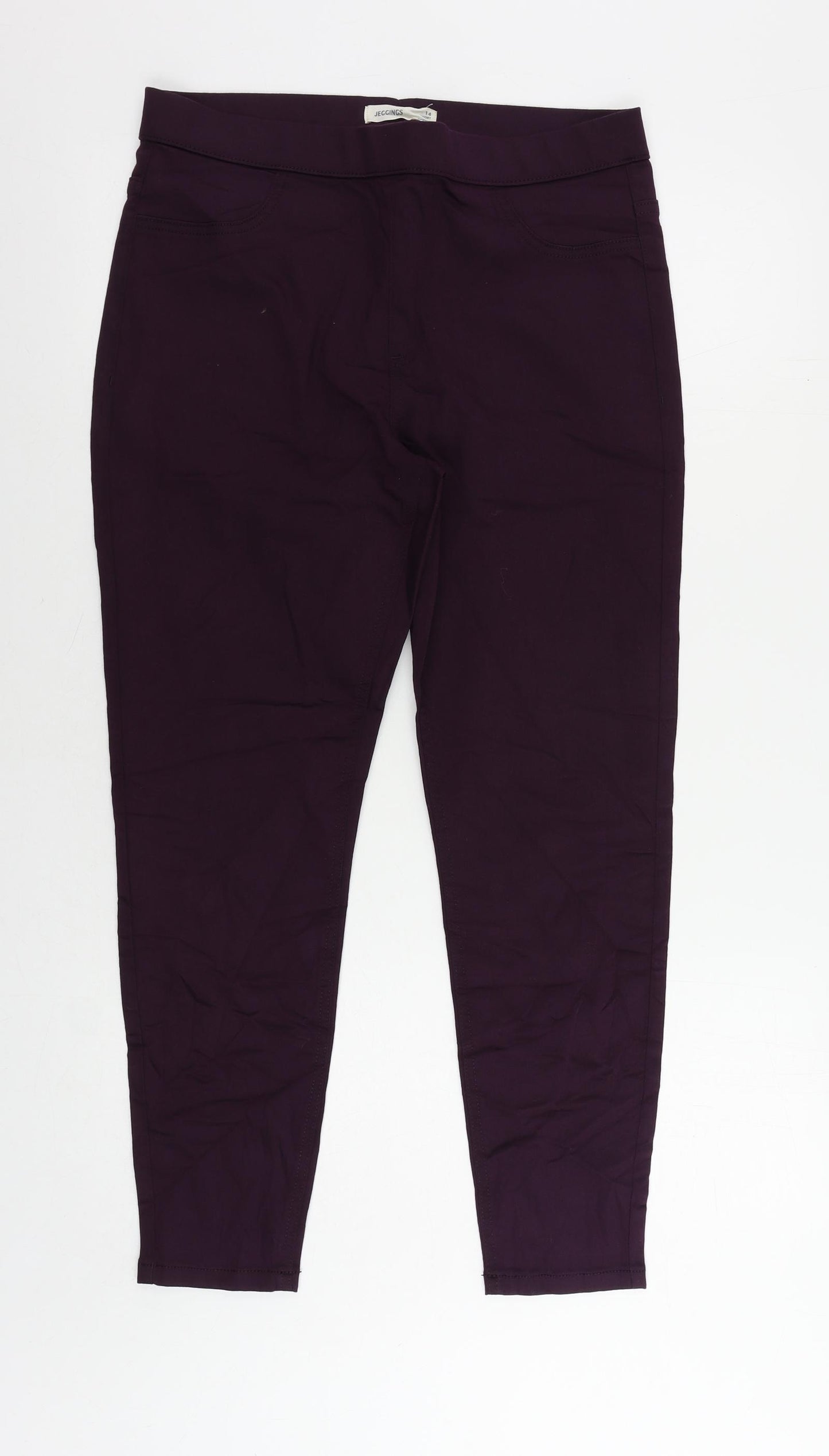 Marks and Spencer Womens Purple Cotton Skinny Jeans Size 14 L26 in Regular - Elastic Waist