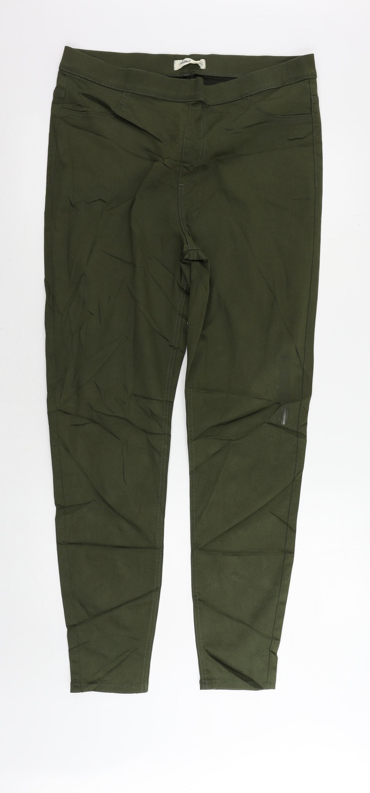Marks and Spencer Womens Green Cotton Jegging Jeans Size 16 L30 in Regular - Elastic Waist