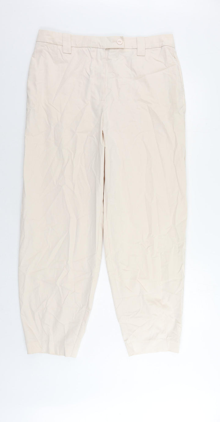 Marks and Spencer Womens Beige Cotton Chino Trousers Size 16 L29 in Regular Zip